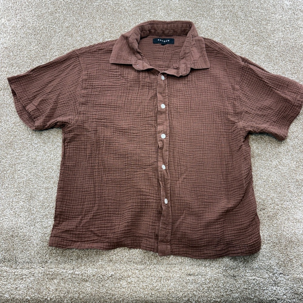 PacSun Mens Small Brown Gauze Button Up Shirt Short Sleeve Relaxed Textured Top